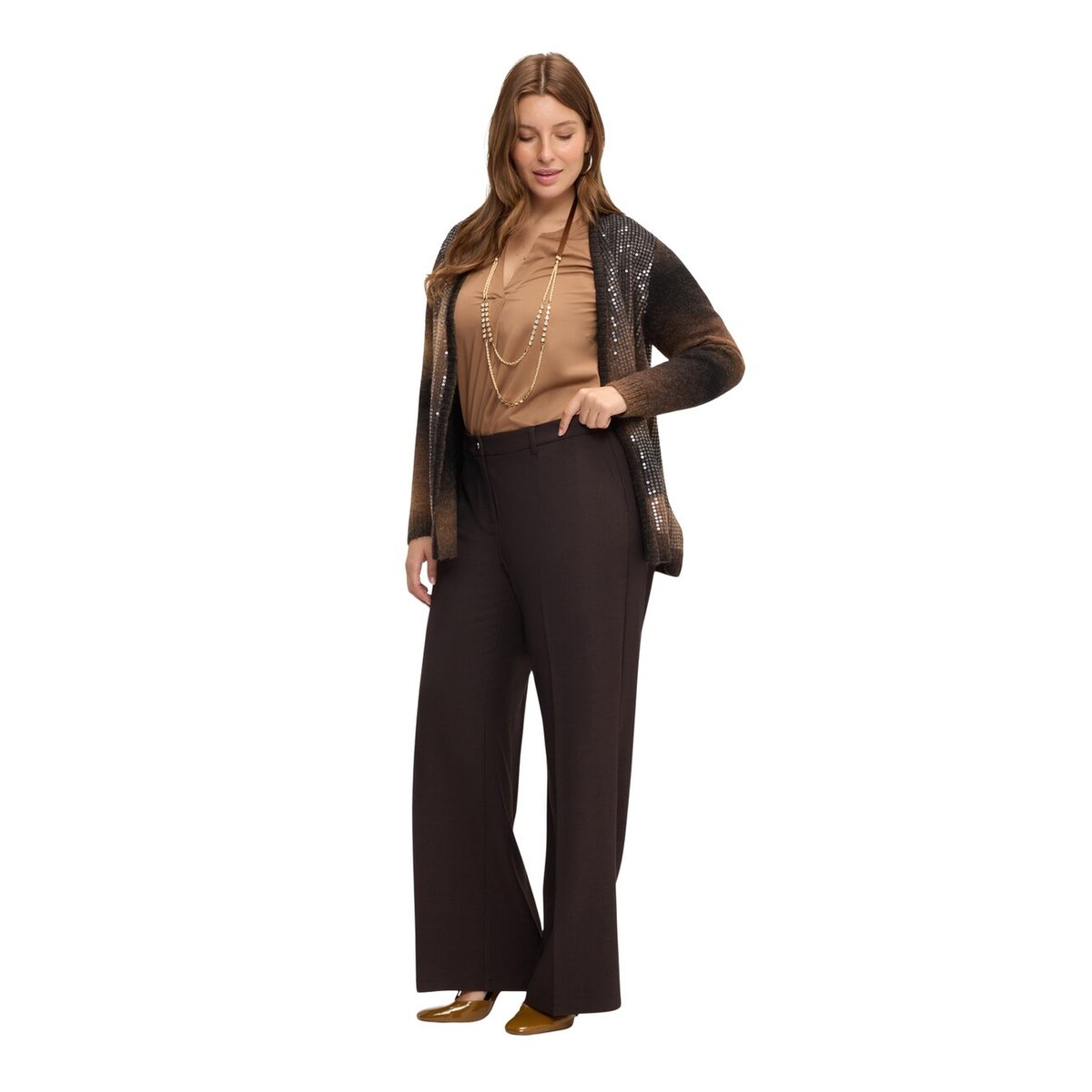 Pantalon Wide Leg à pli marqué marron, FIORELLA RUBINO