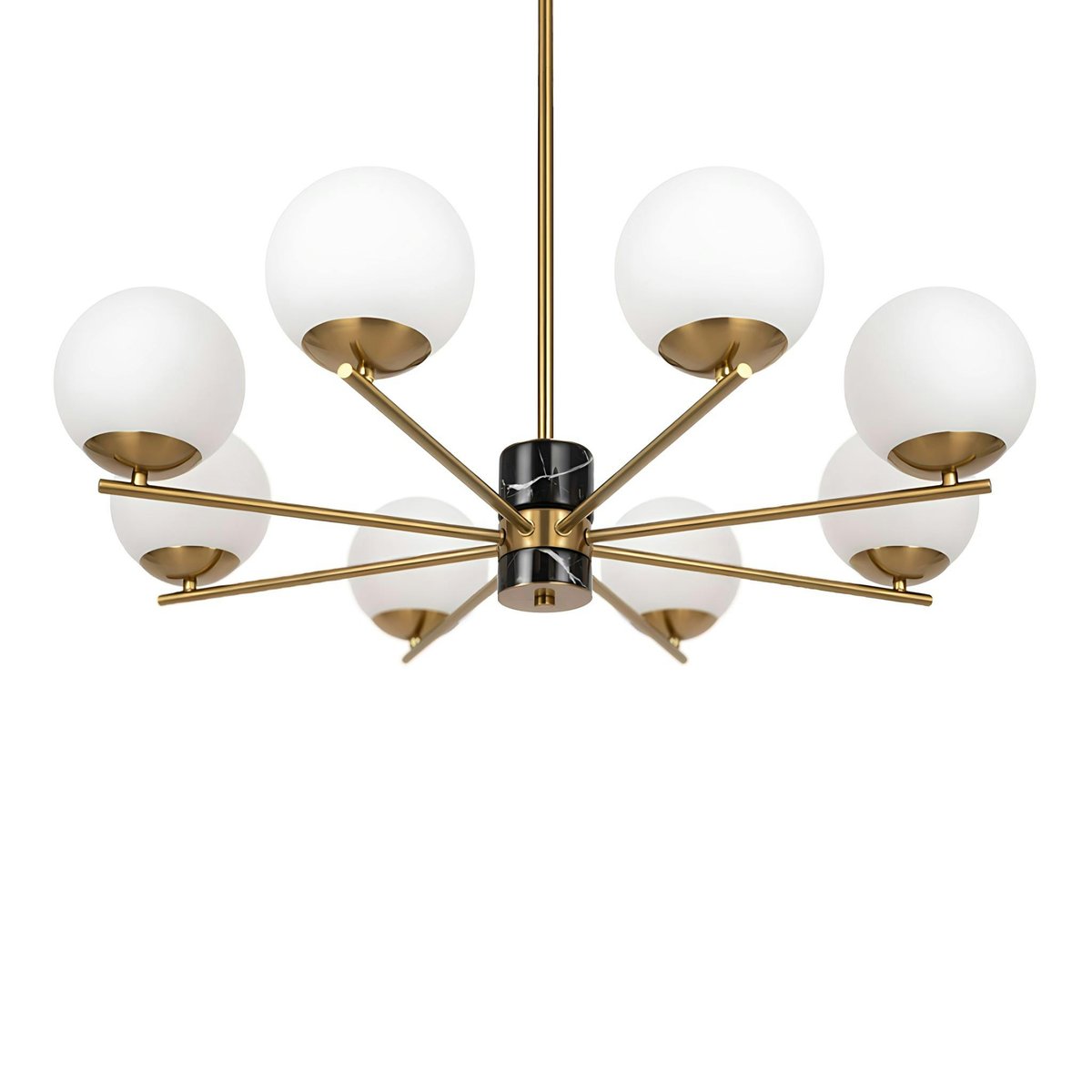 Suspension moderne – 8 globes & marbre noir DELTONA doré, PIER IMPORT
