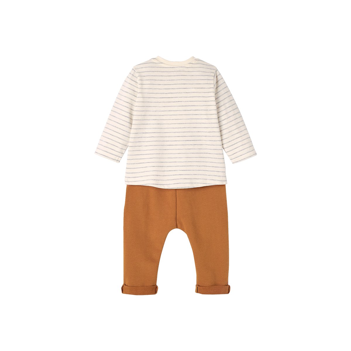 Ensemble bébé tee-shirt et pantalon en molleton rayé / caramel, VERTBAUDET