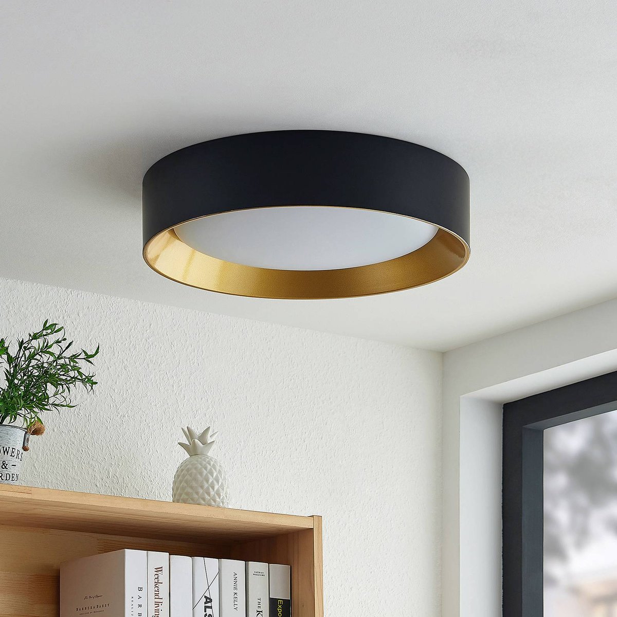 Plafonnier en aluminium moderneLED, Kambia noir, doré, LINDBY