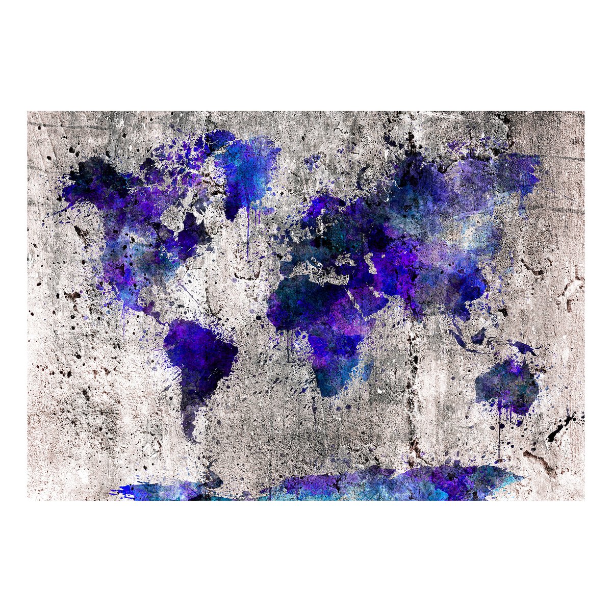 Papier peint intissé panoramique Carte du monde World Map: Ink Blots violet, EDEN