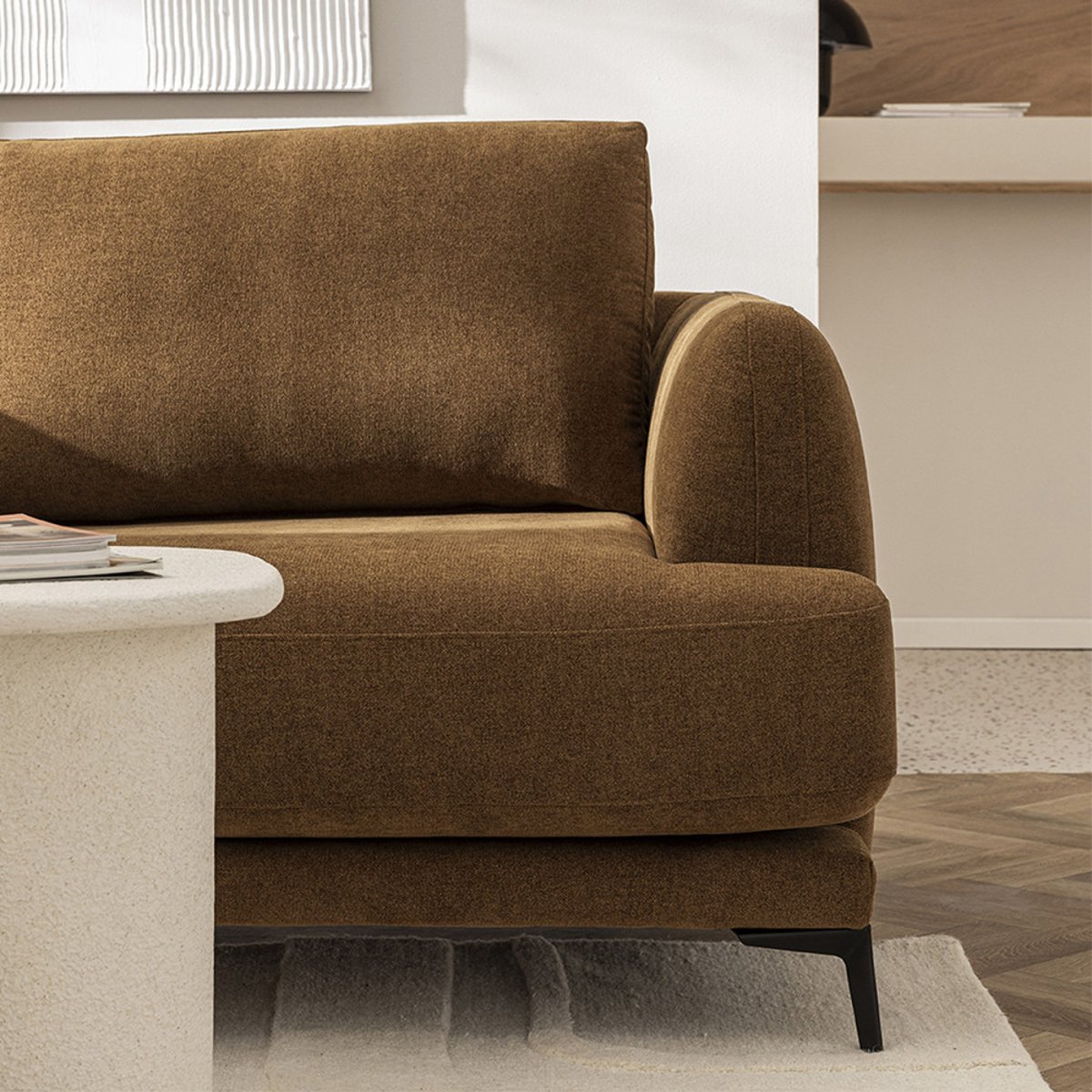 Canapé convertible express 3 places en tissu- KINNA bronze, DRAWER