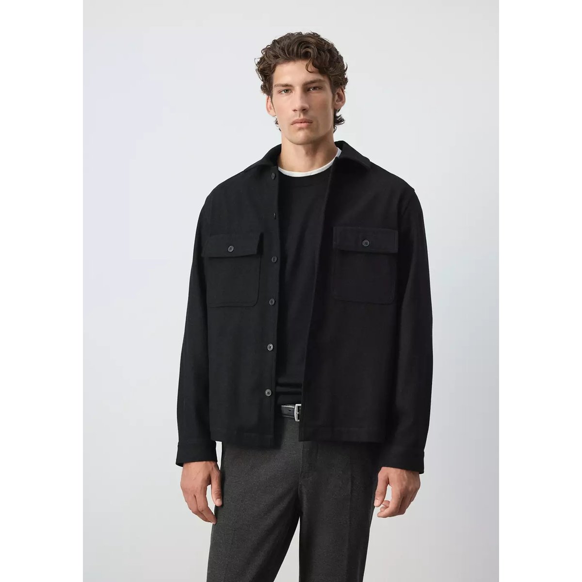 Surchemise laine mélangée poches noir, MANGO MAN