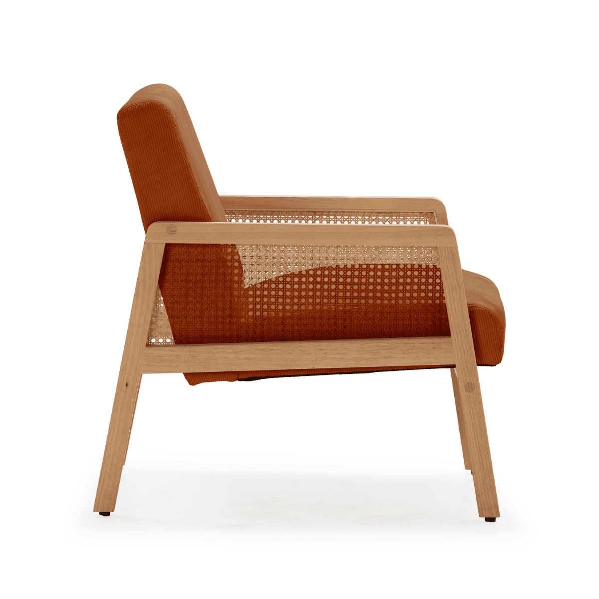 Fauteuil en tissu avec pieds en bois et rotin L68 cm - DEBRA orange, CALICOSY