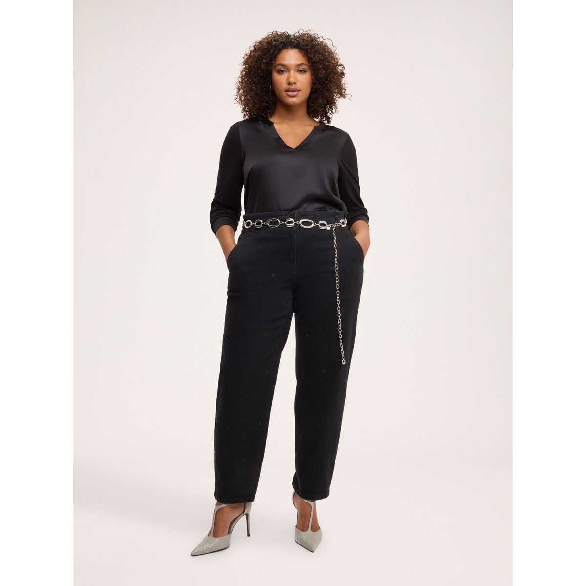 T-shirt bimatière noir, FIORELLA RUBINO