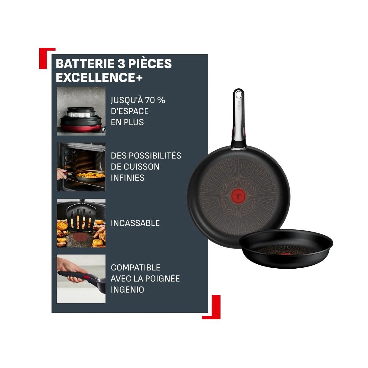 Batterie de cuisine Ingenio Excellence poeles 24/28cm couleur unique, TEFAL