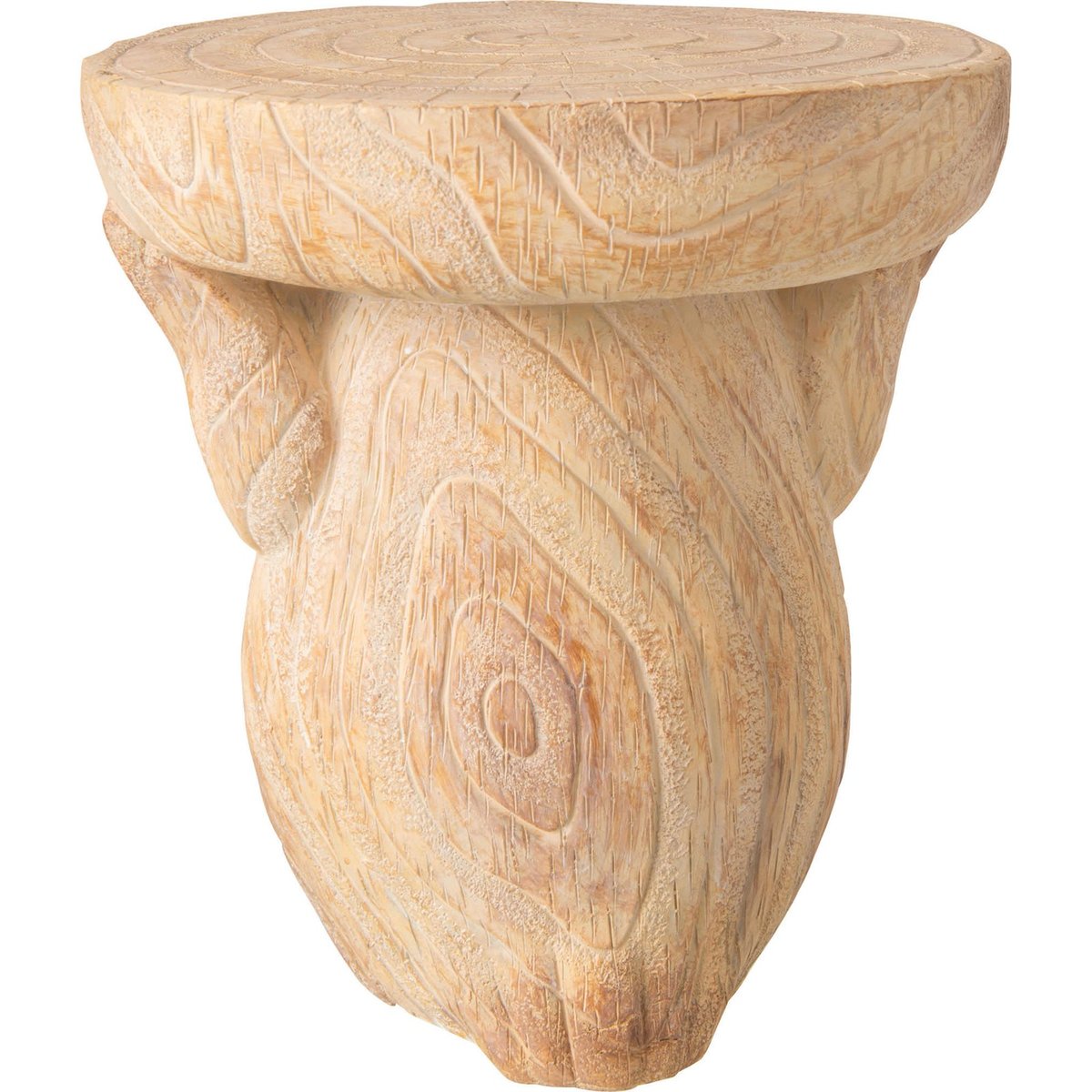 Table d'appoint hibou en résine beige effet bois, RECOLLECTION