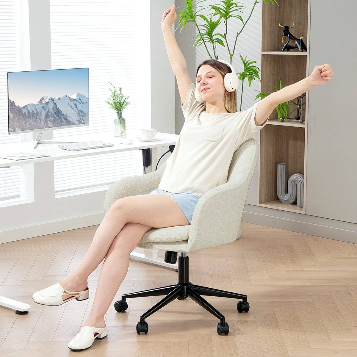 Chaise de bureau Flanelle neige (100 % beige, HOMCOM