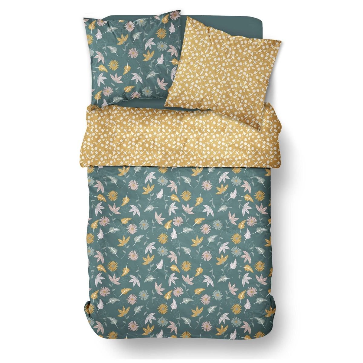 Parure de lit imprimé Floral coton SUNSHINE PAOLA jaune, TODAY