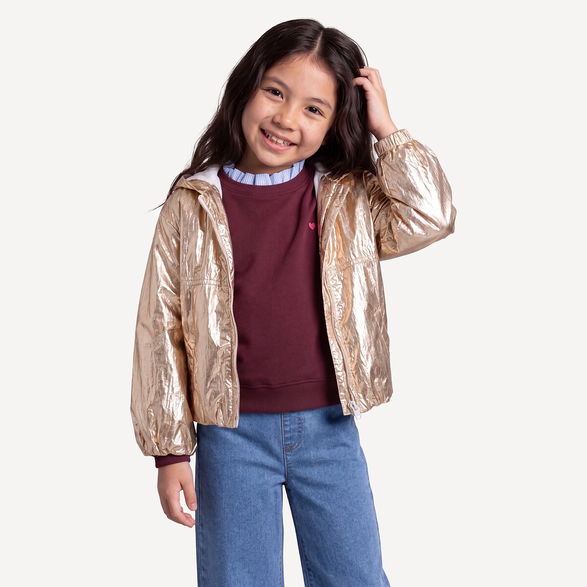 Jersey-Lined Hooded Windbreaker gold-coloured, LA REDOUTE COLLECTIONS