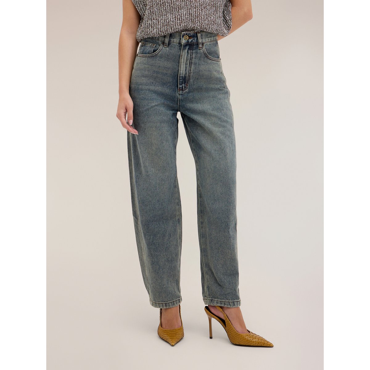 Jean balloon fit taille haute bleu, MOTIVI