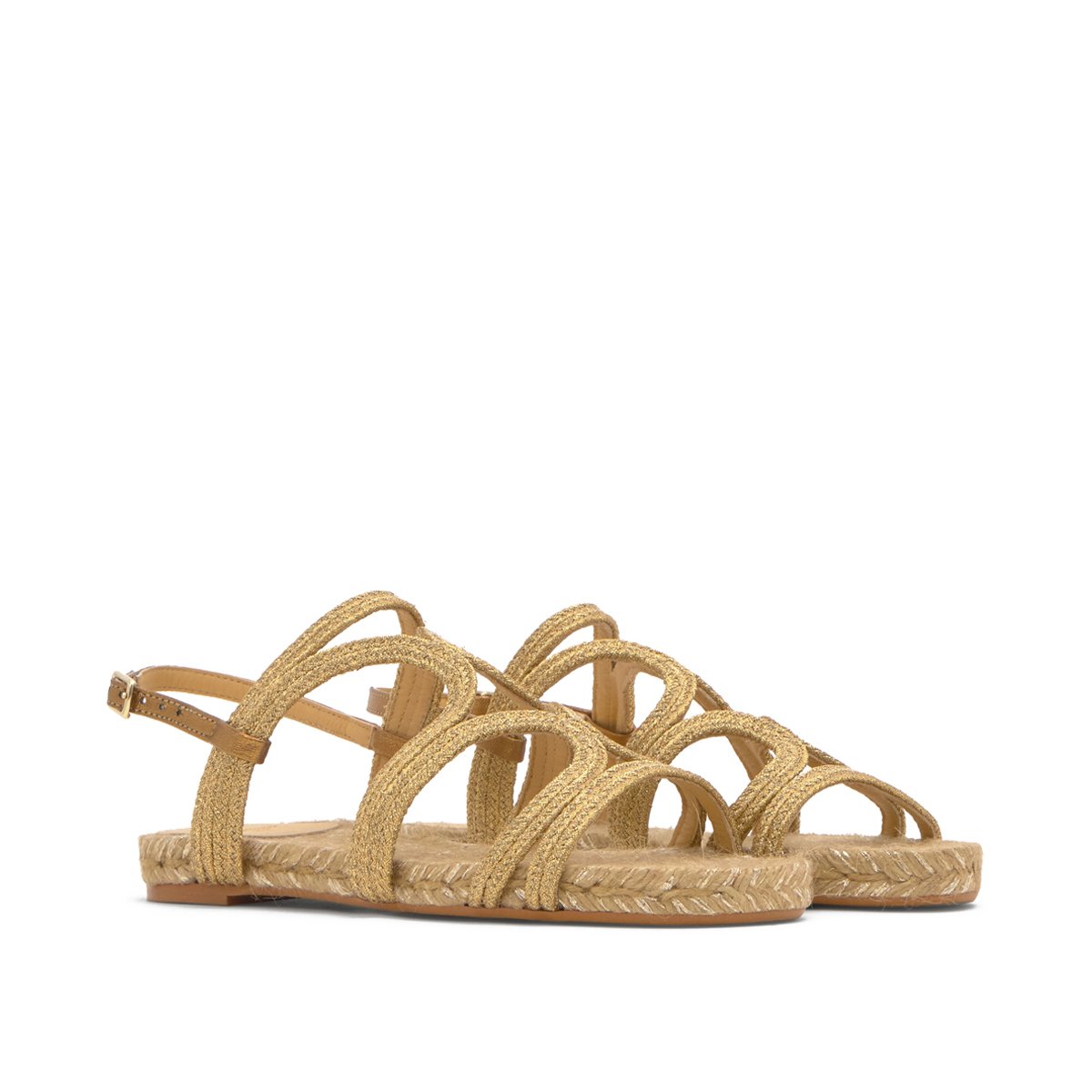 Sandales plates en tressage métallisé artisanal et jute PITRA PLATFORM doré, CASTANER