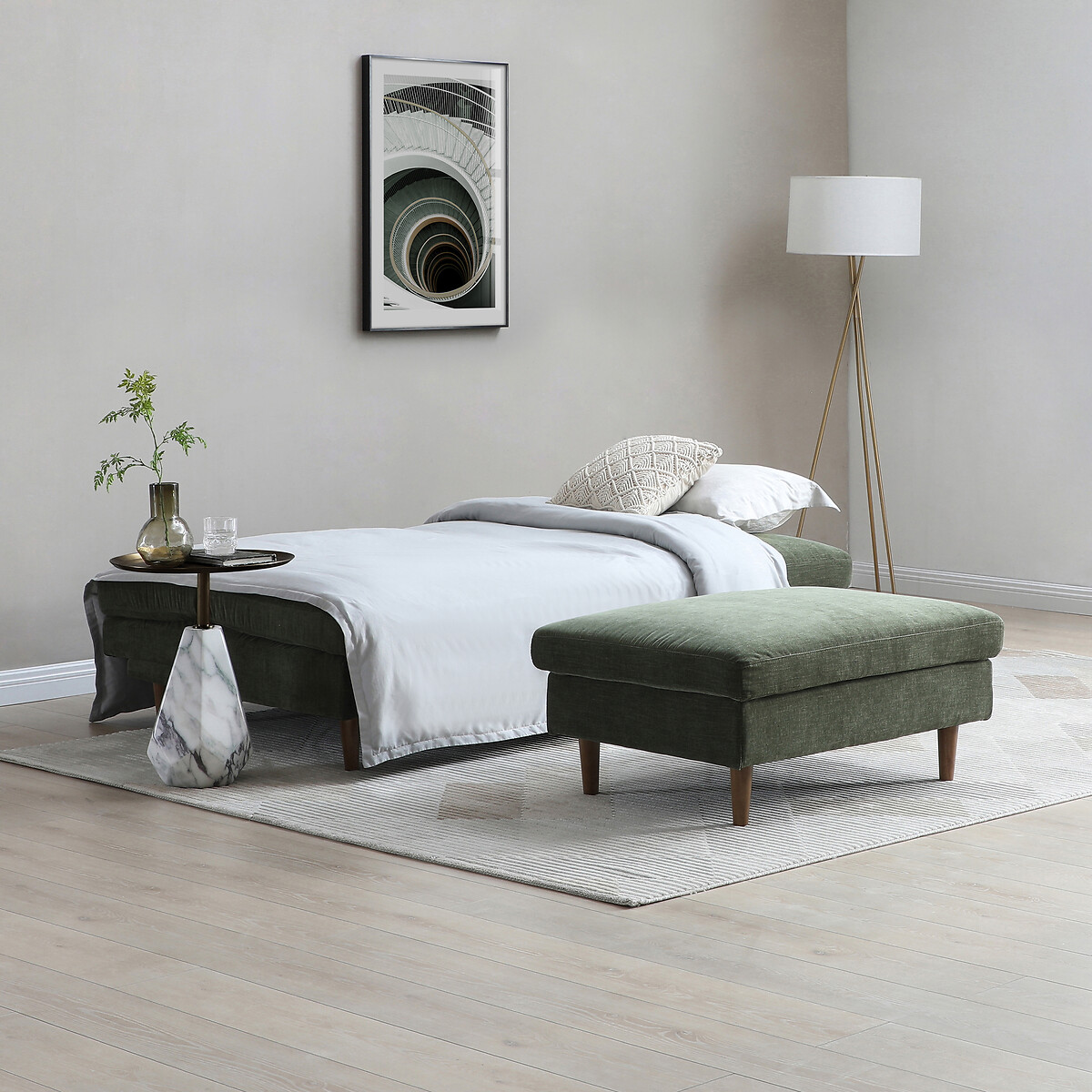 Sawyer Chenille Modular Footstool olive, SO'HOME