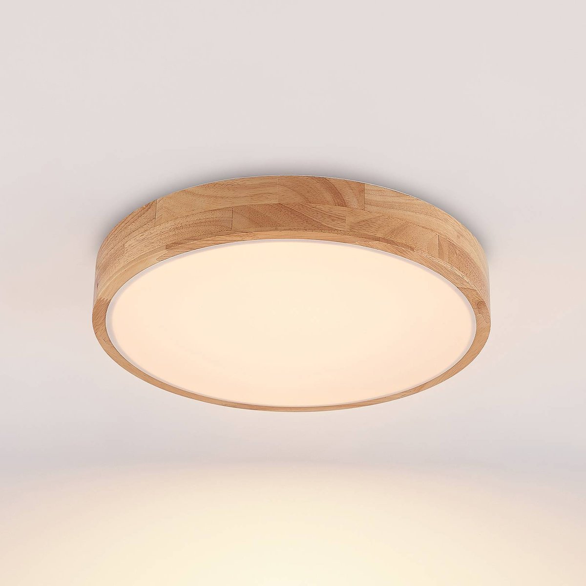 Plafonnier en bois moderneLED, Milada bois, blanc, LINDBY