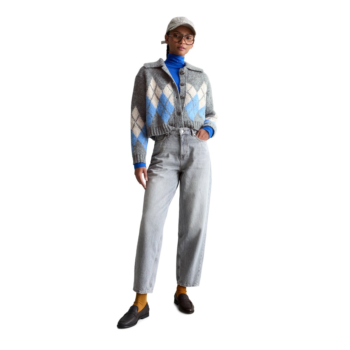 Cardigan jacquard cropped avec de la laine d'alpaga moelleuse gris, MARC O’POLO DENIM