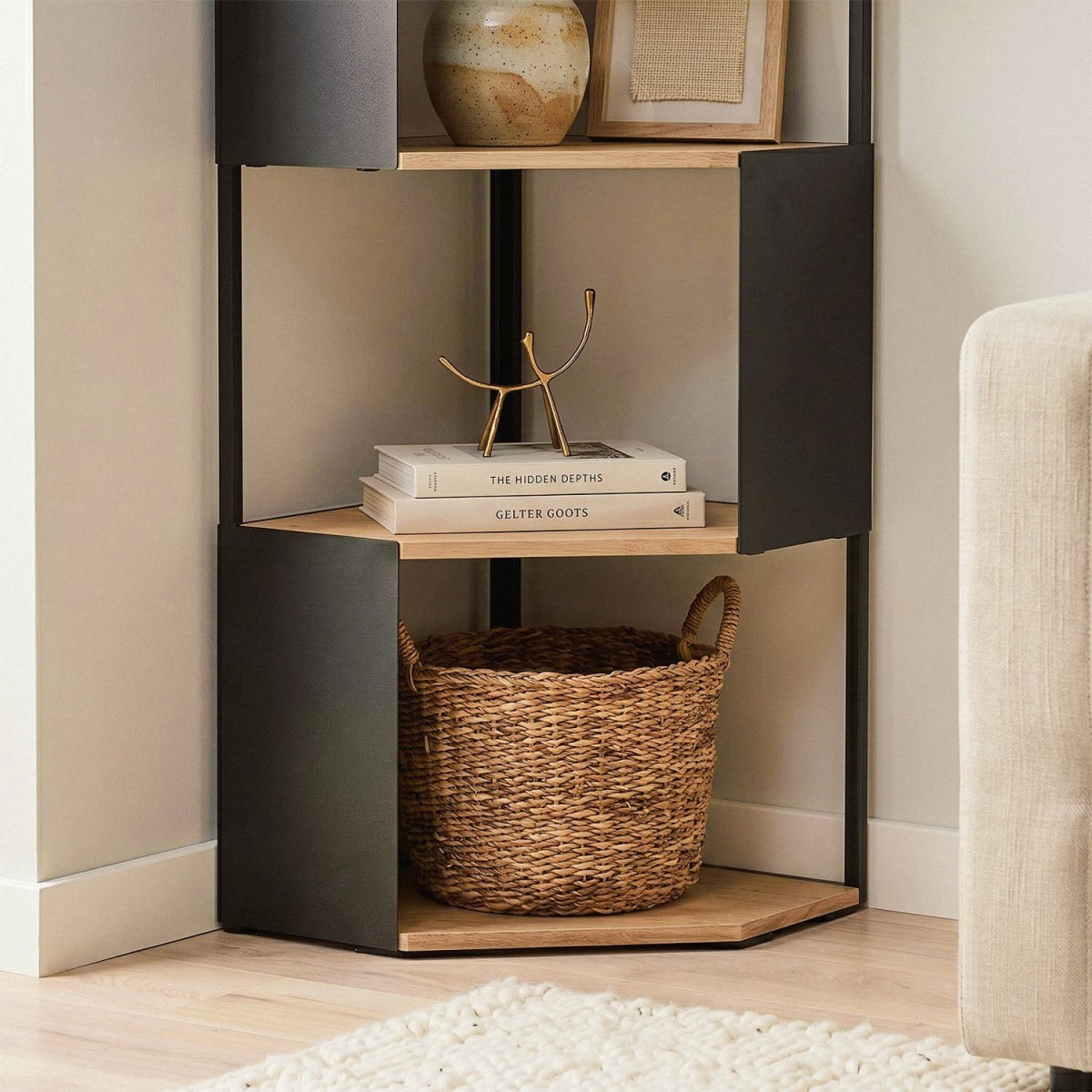 Etagère d'angle 5 niveaux EKLO bois clair, CALICOSY