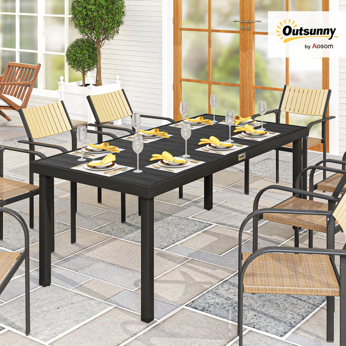 Table de jardin Aluminium Marron noir, OUTSUNNY
