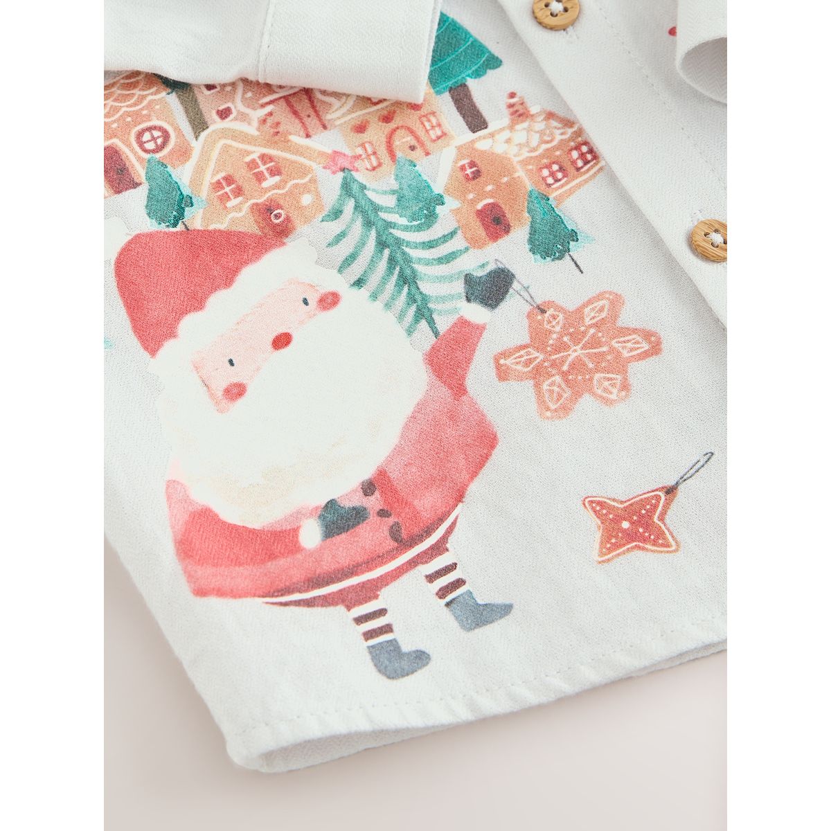 Chemise à col grand-père et imprimé paysage scène de noël en gris clair, NEXT