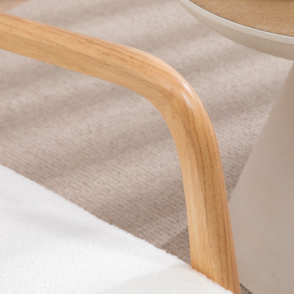Accent Chair Velours (100 % polyester) Crème crème, bois naturel, HOMCOM