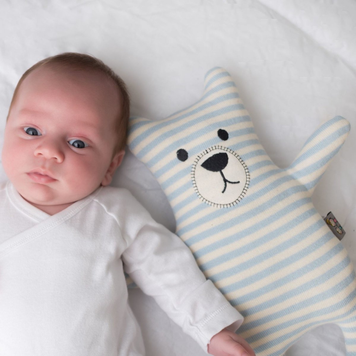 Peluche doudou ourson en coton bio TRICOT bleu, SEVIRA KIDS