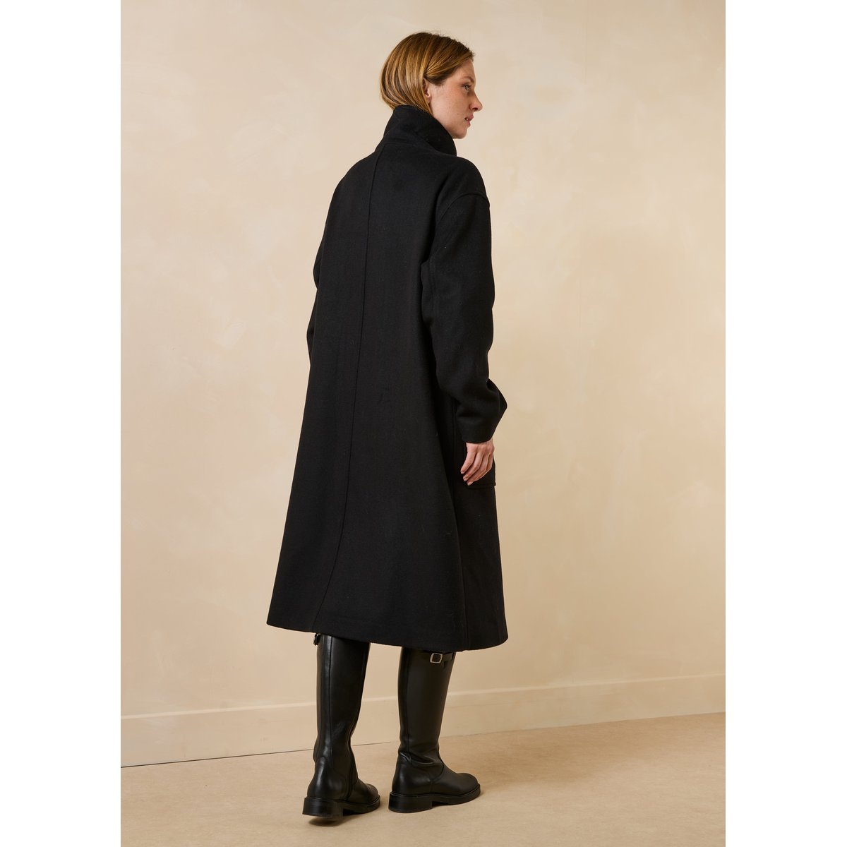 Manteau col montant en laine noir, LA FEE MARABOUTEE