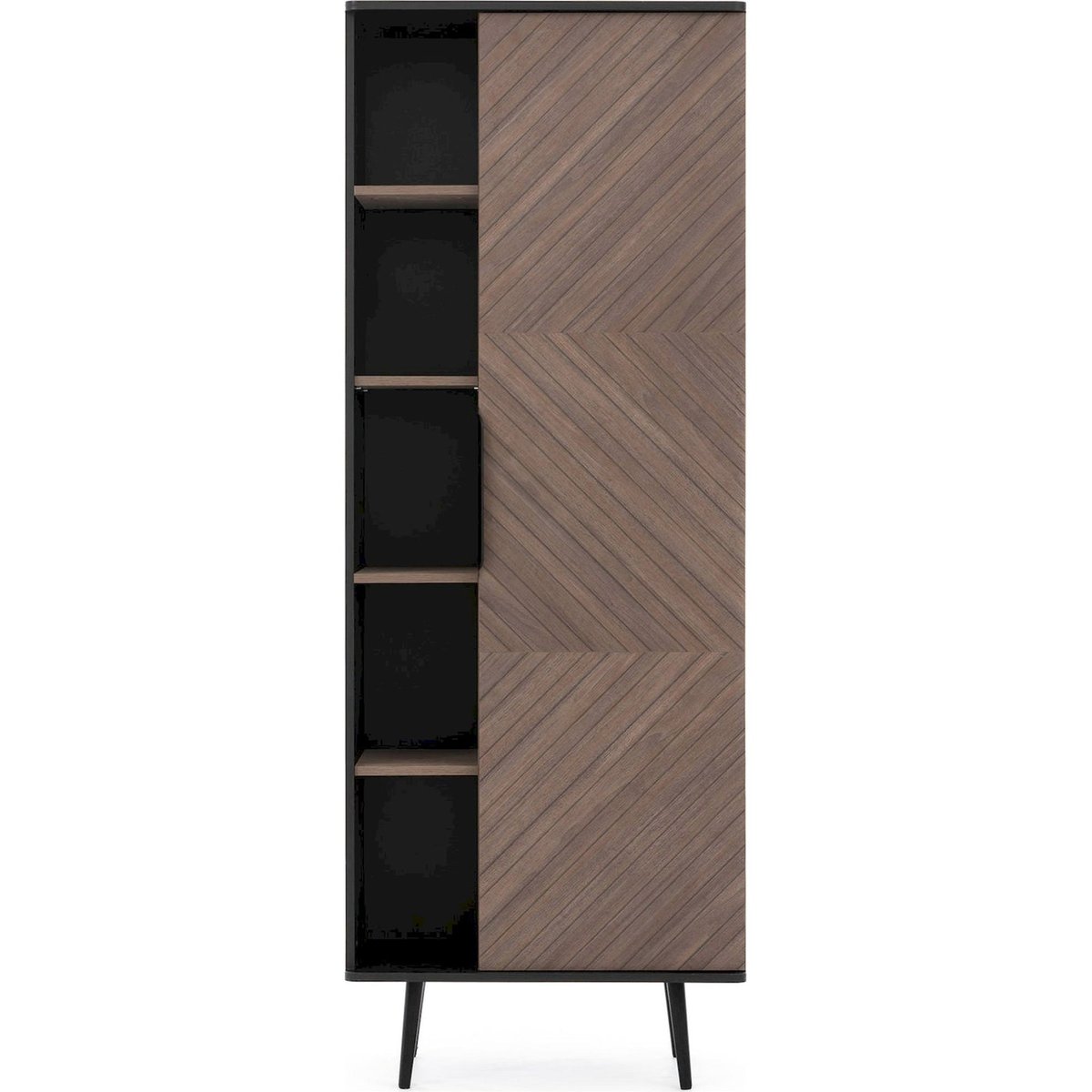 Bibliothèque haute RINNILI en bois, À porte noir graphite et bois foncé, RECOLLECTION