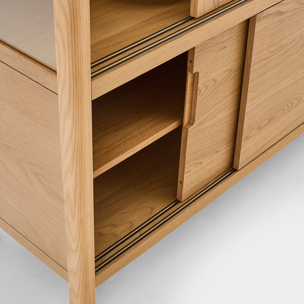 Vitrine en frêne massif et placage chêne, 4 portes, hauteur 180 cm, Tress coloris chêne, LA REDOUTE INTERIEURS