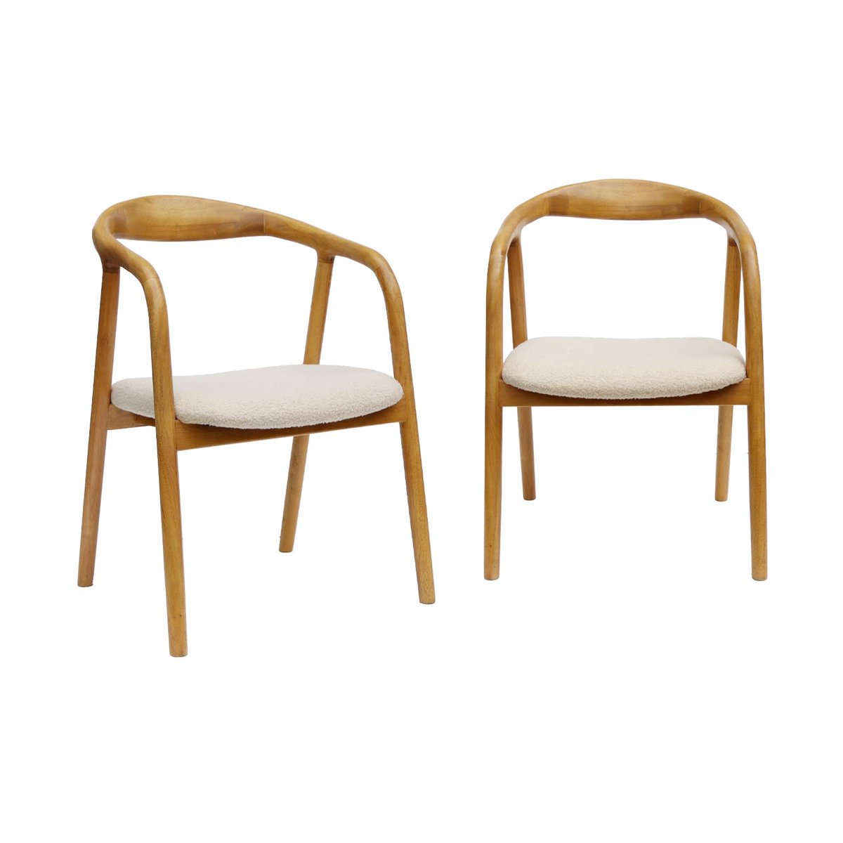 Fauteuil bois d'hévéa et bouclette (lot de 2) SARA naturel, SWEEEK