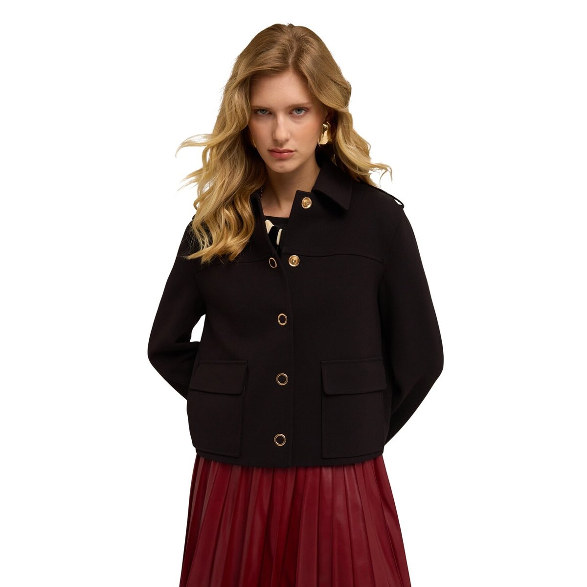 Veste en mélange de viscose avec pattes noir, MOTIVI