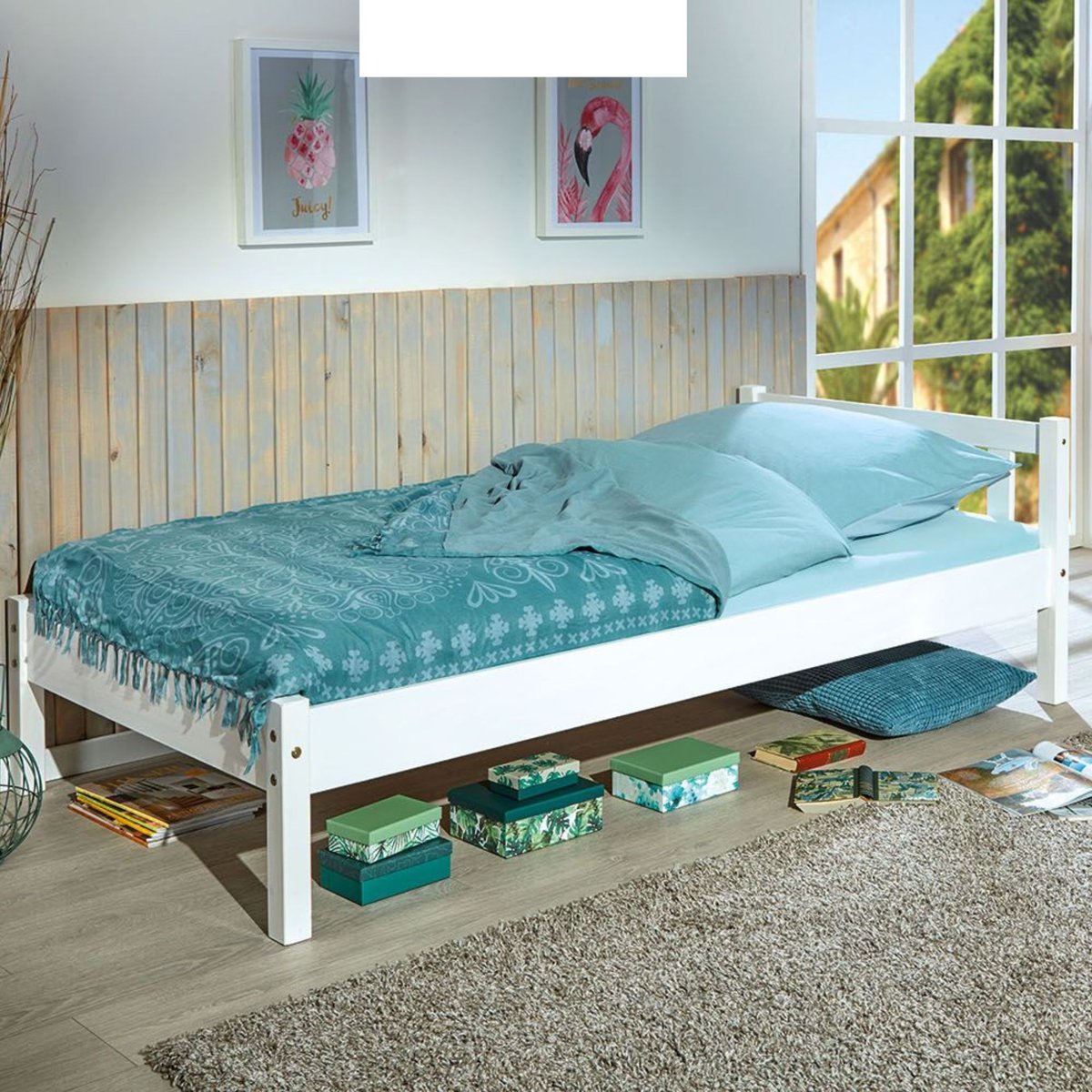 Lit en bois massif blanc, TERRE DE NUIT