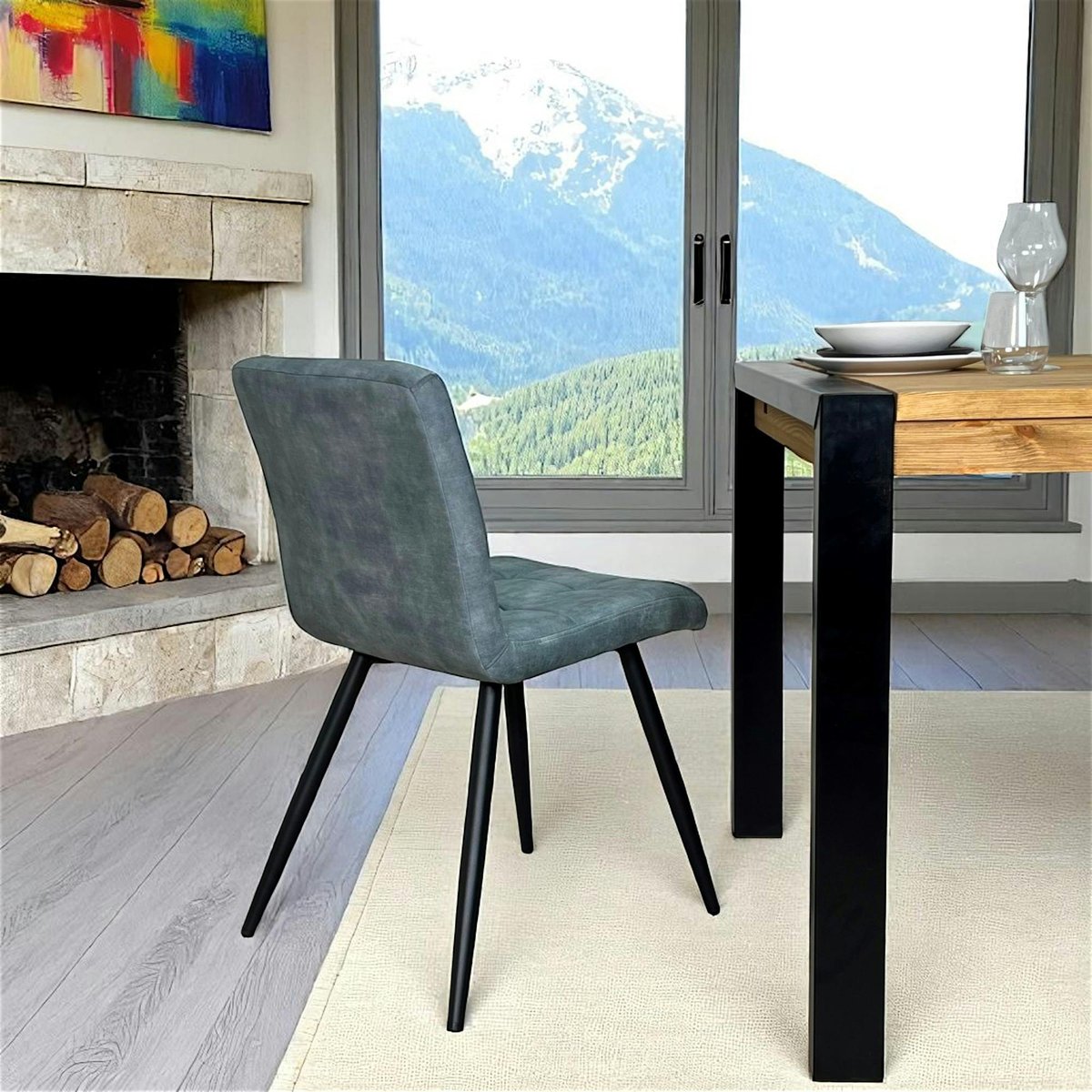 Chaise en velours capitonné (lot de 2) MALMOE bleu pétrole, PIER IMPORT