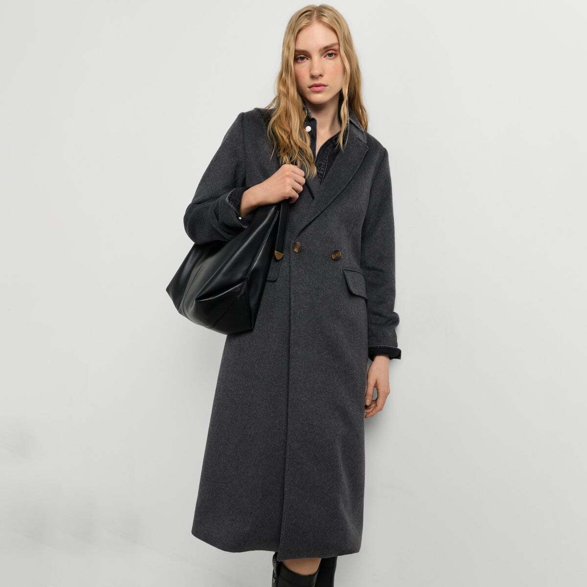 Manteau Long Croisé gris foncé chine, PEPE JEANS