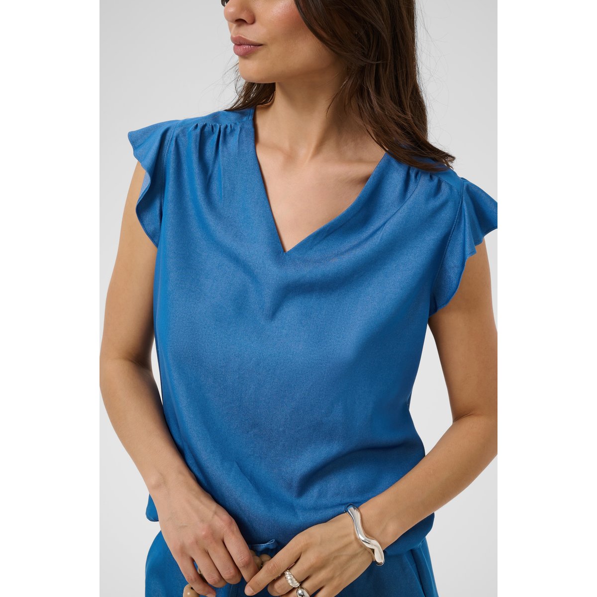 Blouse à manches courtes blue medium blue chambray, KAFFE