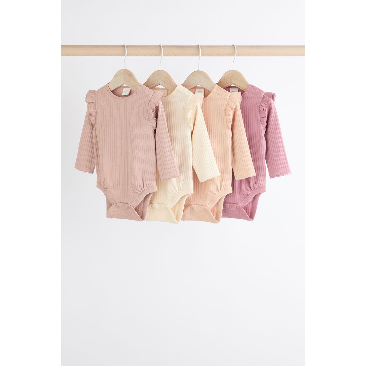 Body bébé manches longues/volants, lot de 4 rose/crème, NEXT