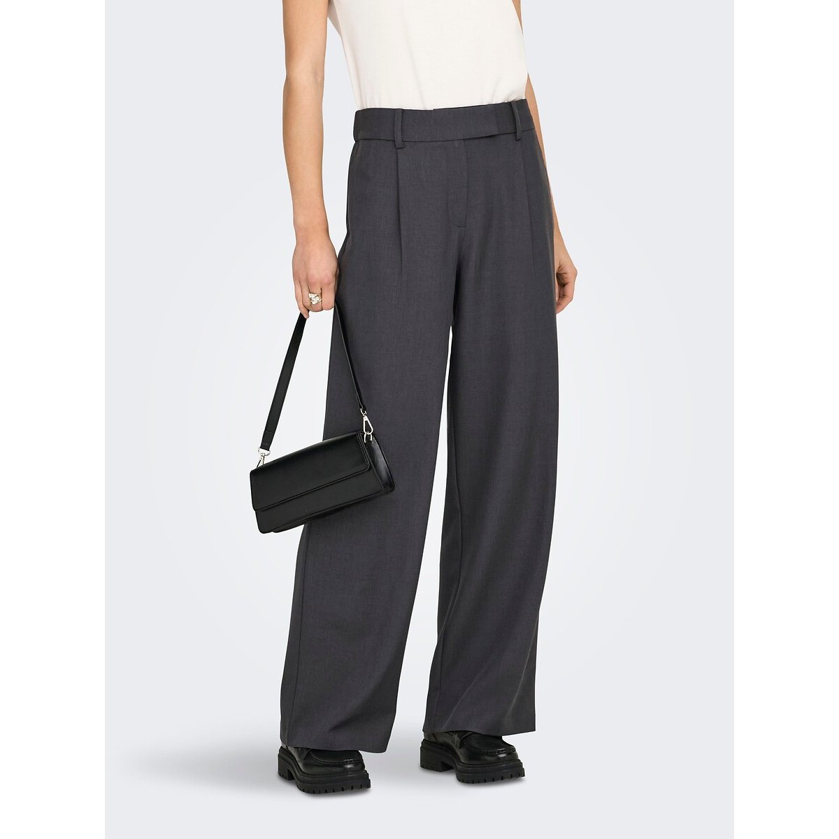 Pantaloni larghi vita alta grigio scuro, ONLY