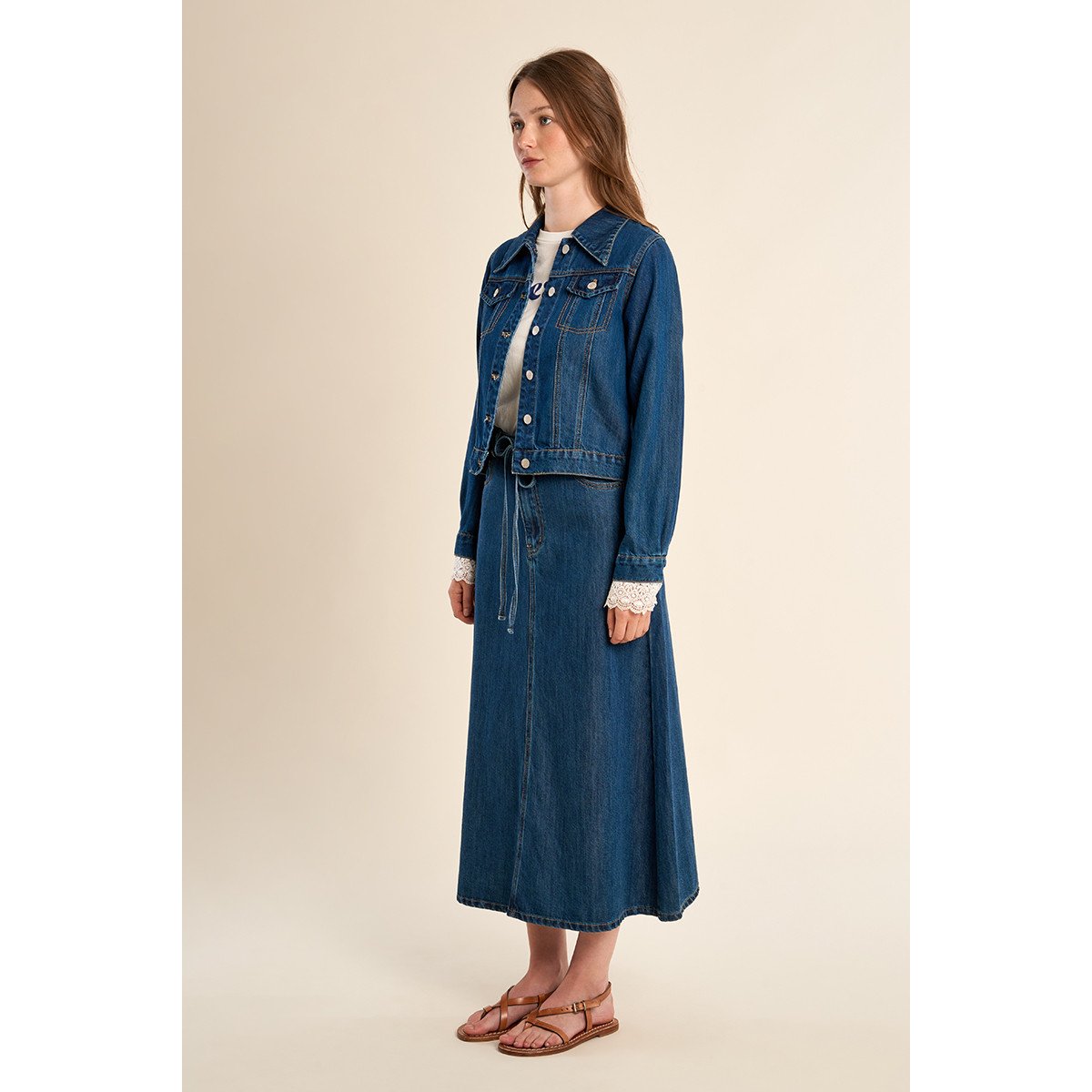 Veste court en denim, ceintrée denim blue, MOLLY BRACKEN
