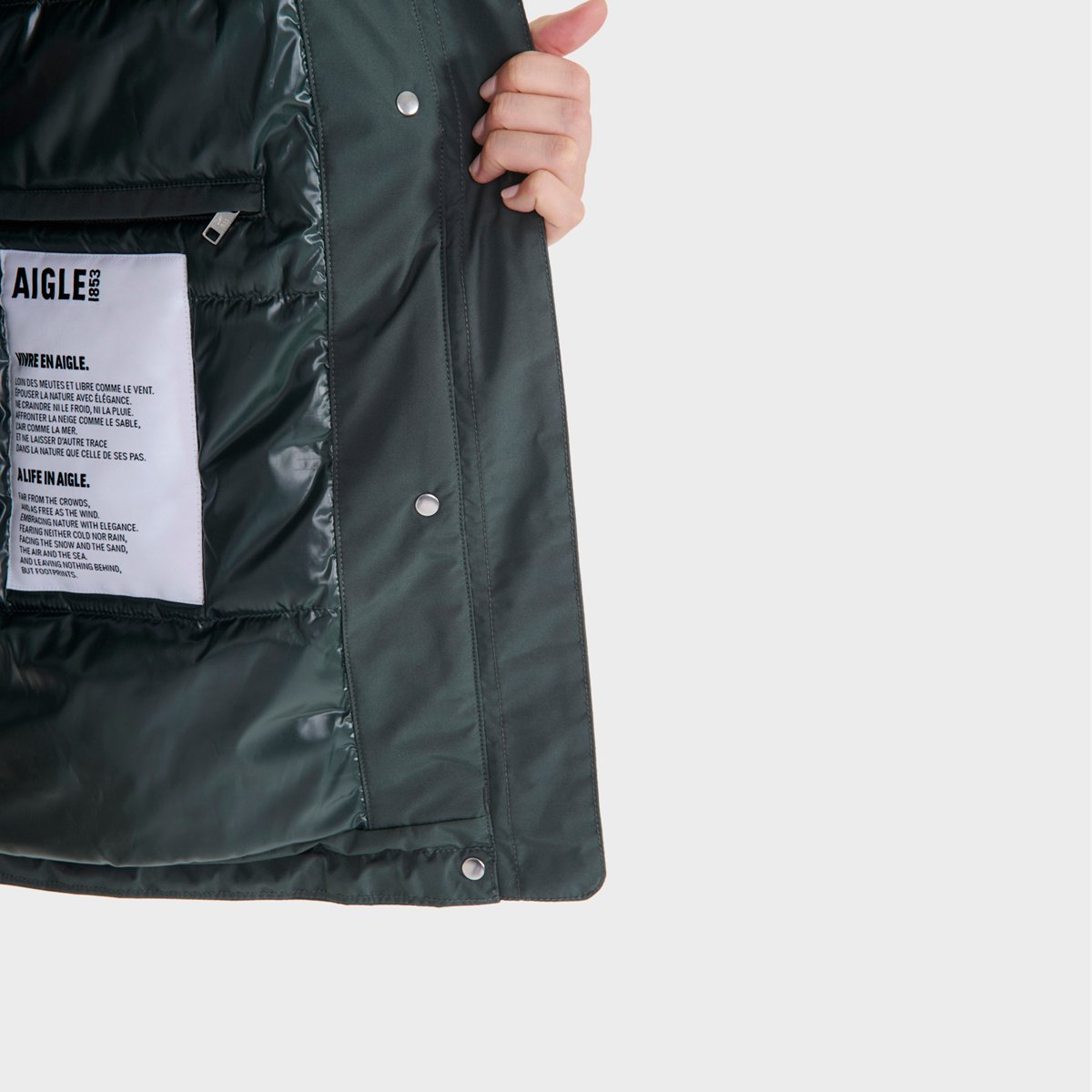 Parka imperméable à capuche vert bouteille, AIGLE