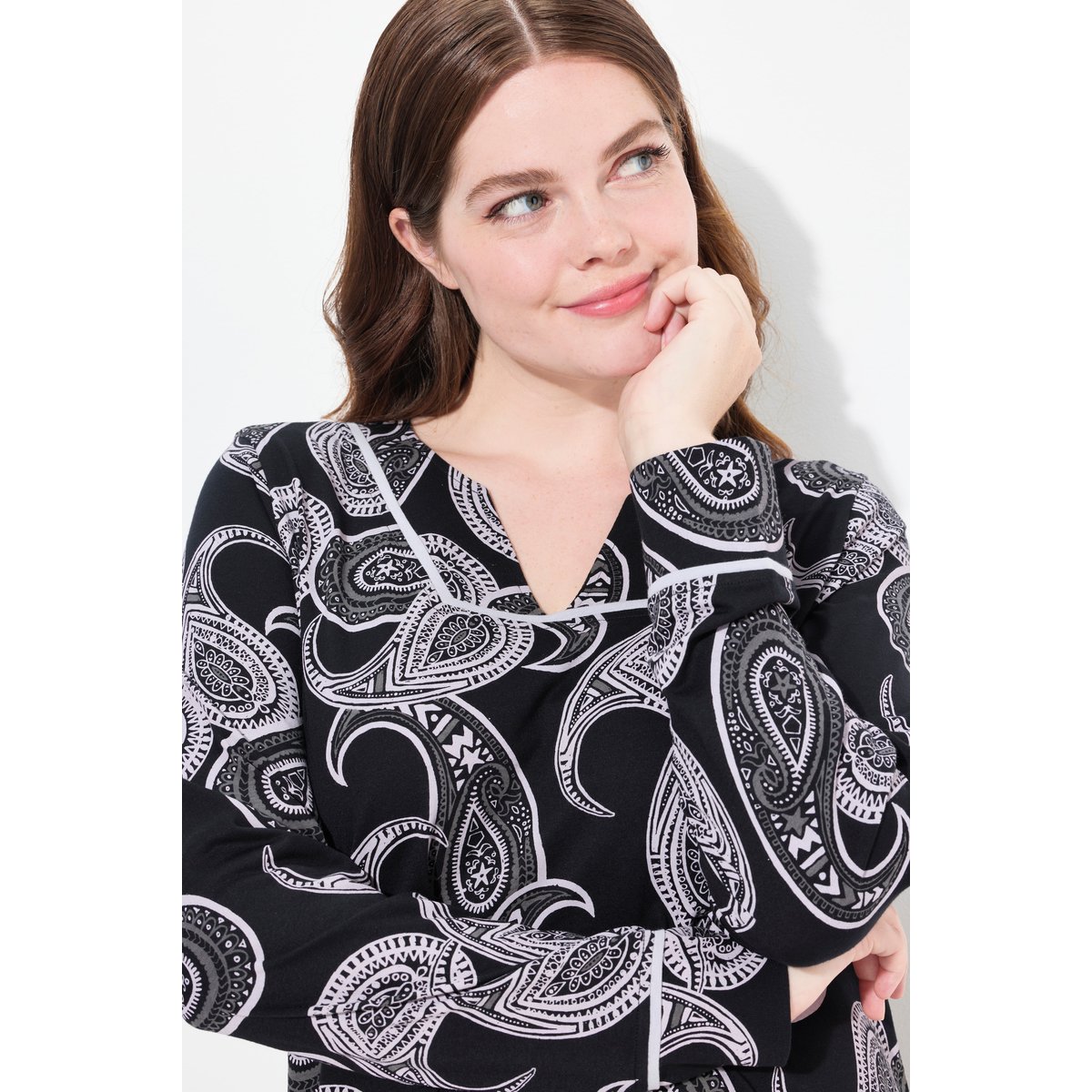 Chemise de nuit à motif cachemire noir, ULLA POPKEN