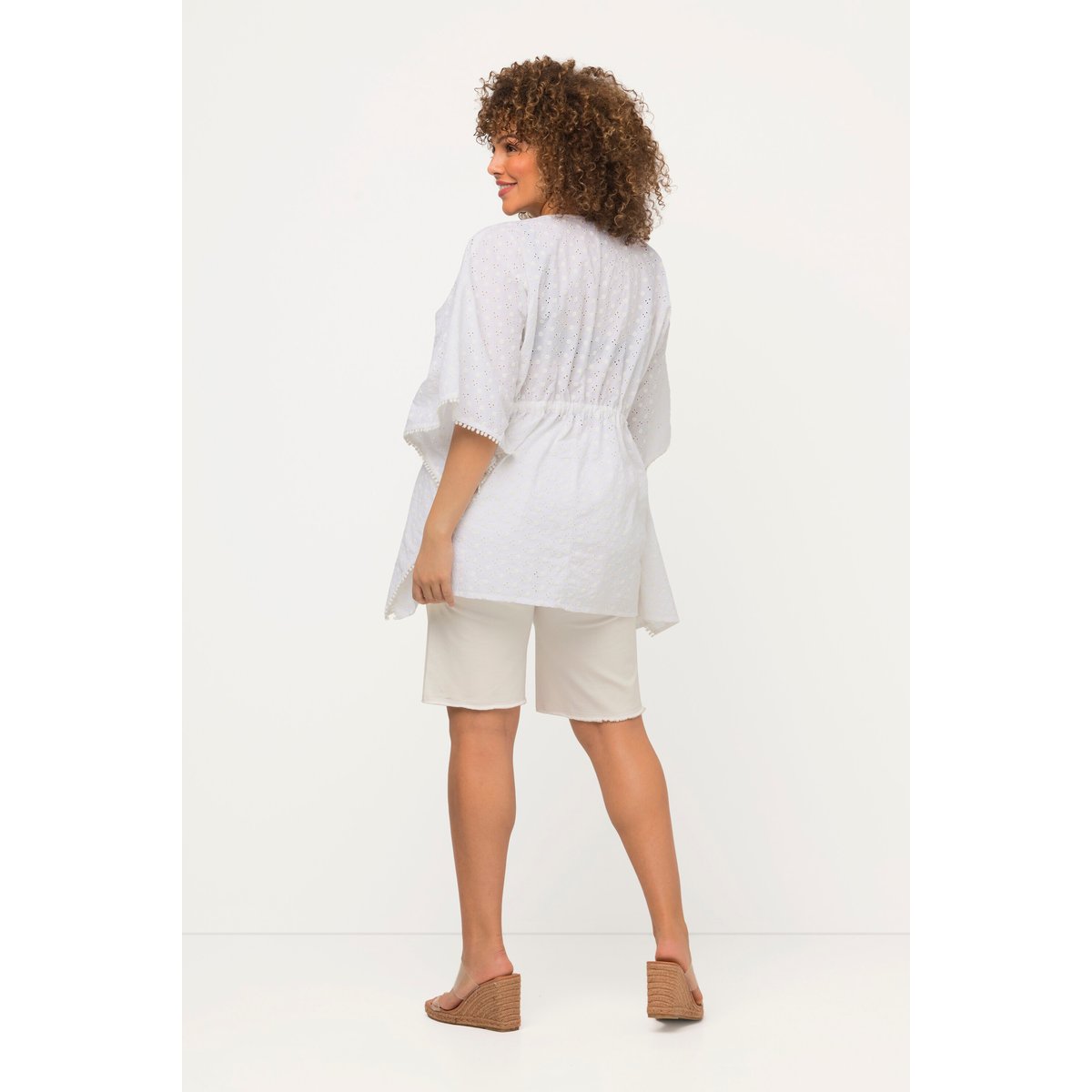 Blouse style kimono oversized à manches 3/4. blanc neige, ULLA POPKEN