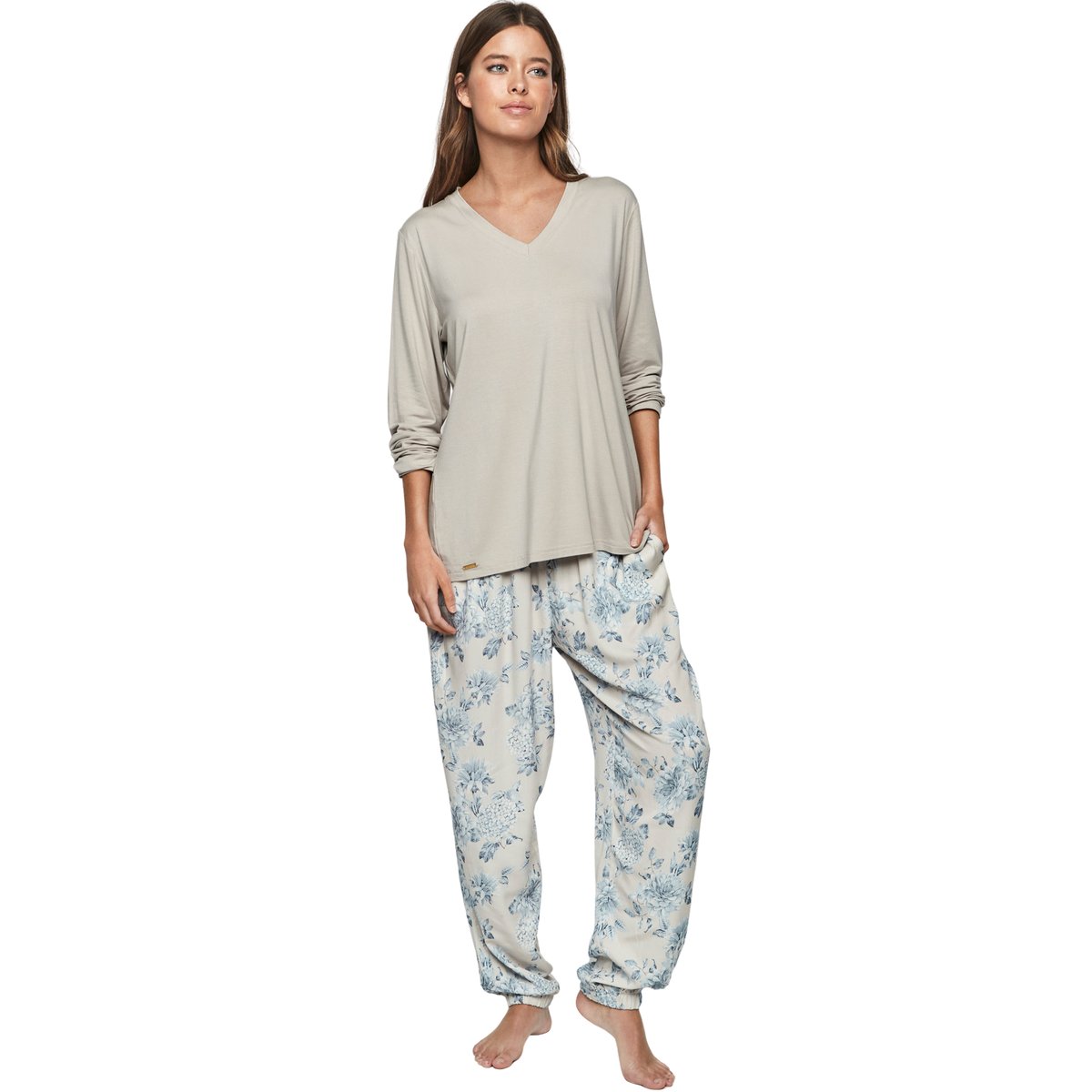 Pyjama pantalon top manches longues P107 JARDINS SECRETS bleu, SELMARK