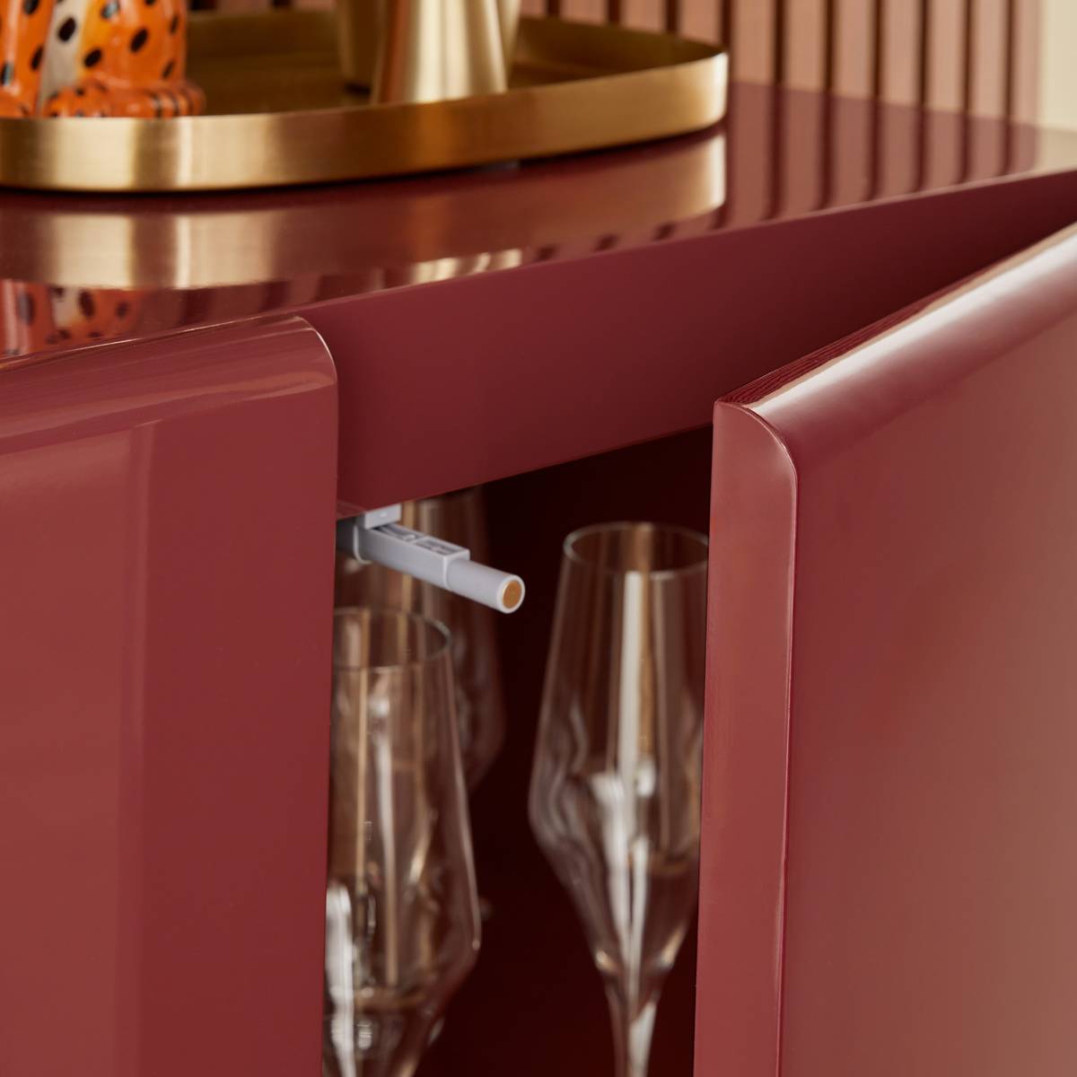 Buffet carré 2 portes finition glossy DOUGLAS bordeaux, ATMOSPHERA