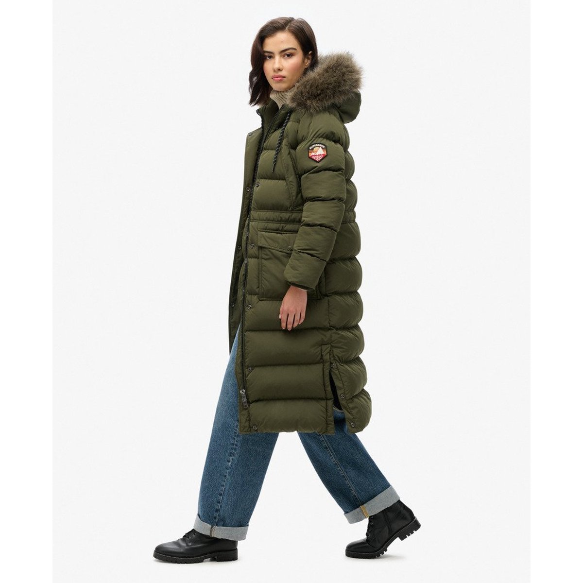 Manteau long en imitation fourrure Everest kaki militaire, SUPERDRY