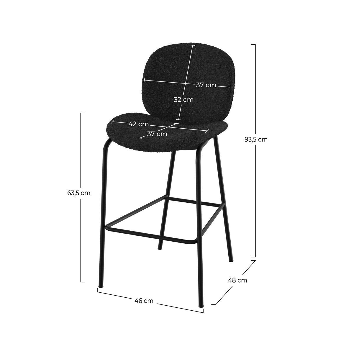 Lot de 2 chaises pour îlot central en tissu bouclé 63,5 cm - IRIS noir, MAISON PAVANE