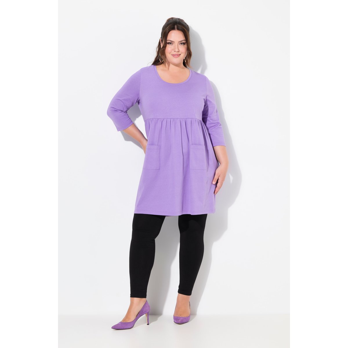 T-shirt long coupe évasée, poches violet, ULLA POPKEN