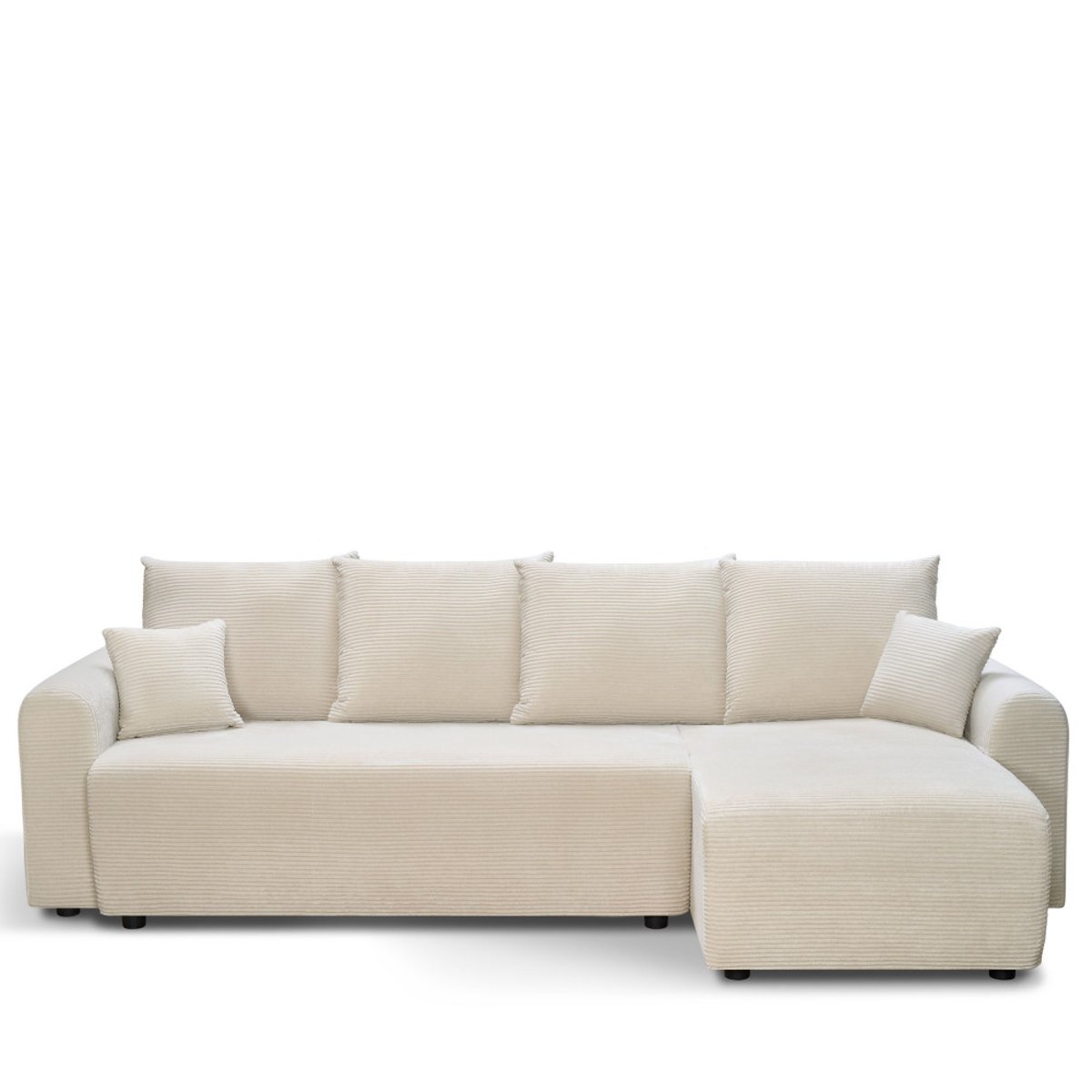 Canapé d'angle convertible réversible 4 places en velours côtelé- POL beige, DRAWER