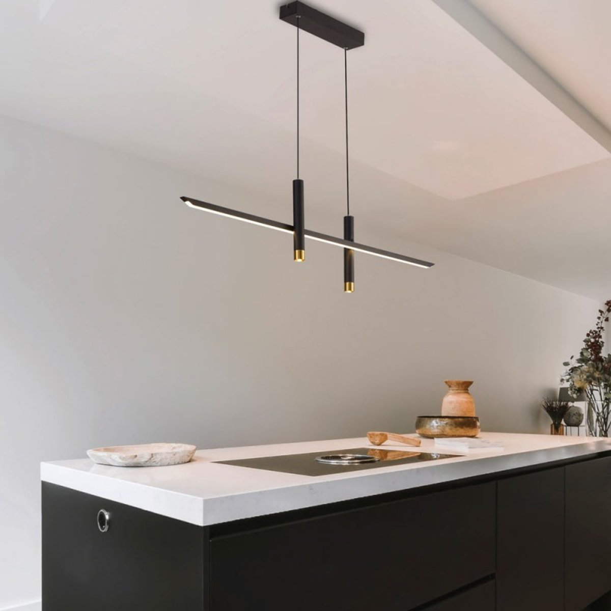 Suspension Cuisine Led Noir Et Or Lespar noir, MILLUMINE