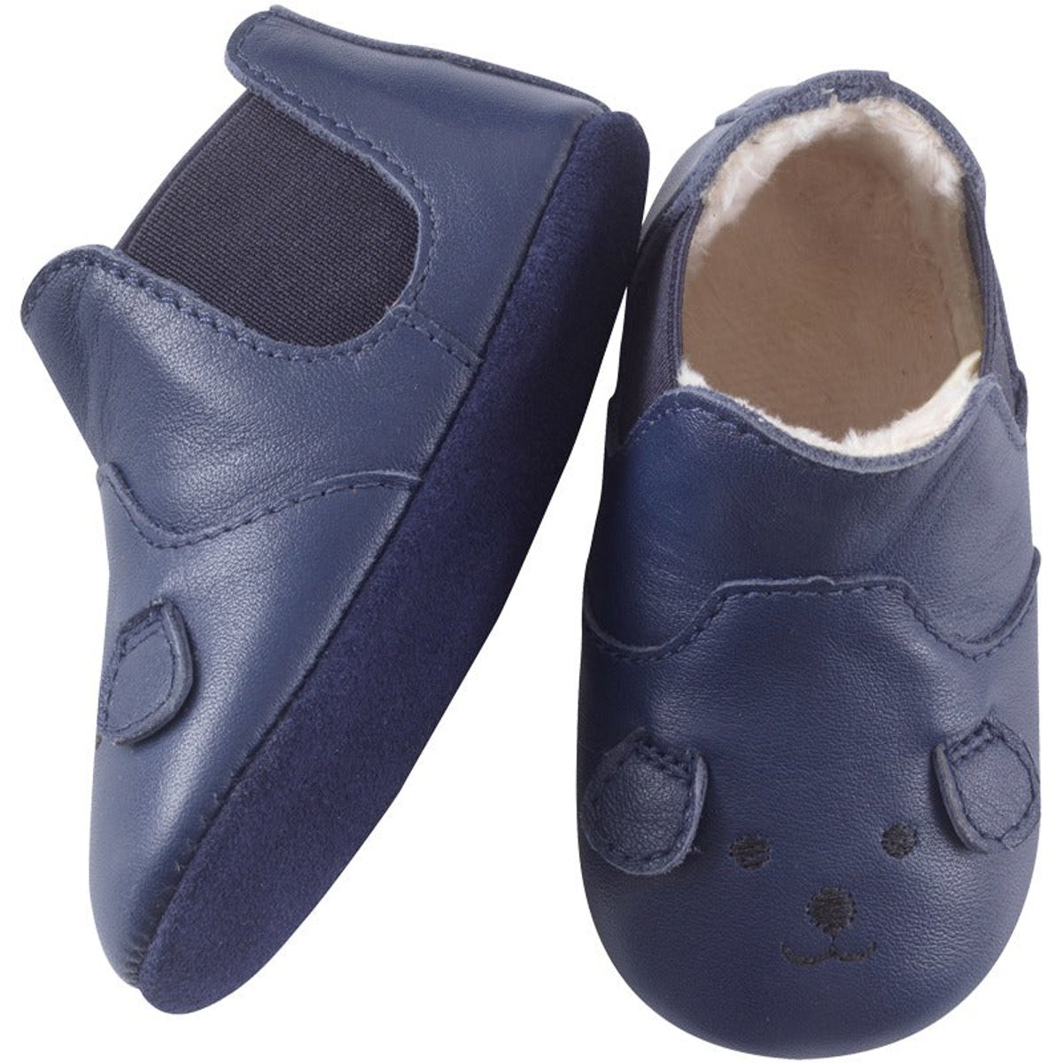 Chaussures bébé cuir souple fourrées Emmie bleu marine, TICHOUPS