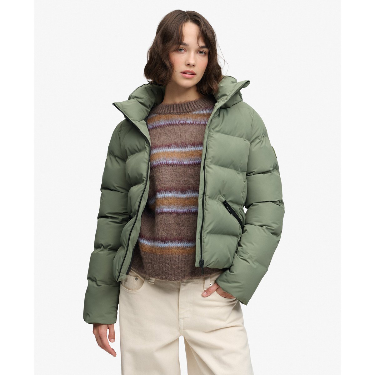 Veste Matelassée City à Capuche kaki clair, SUPERDRY