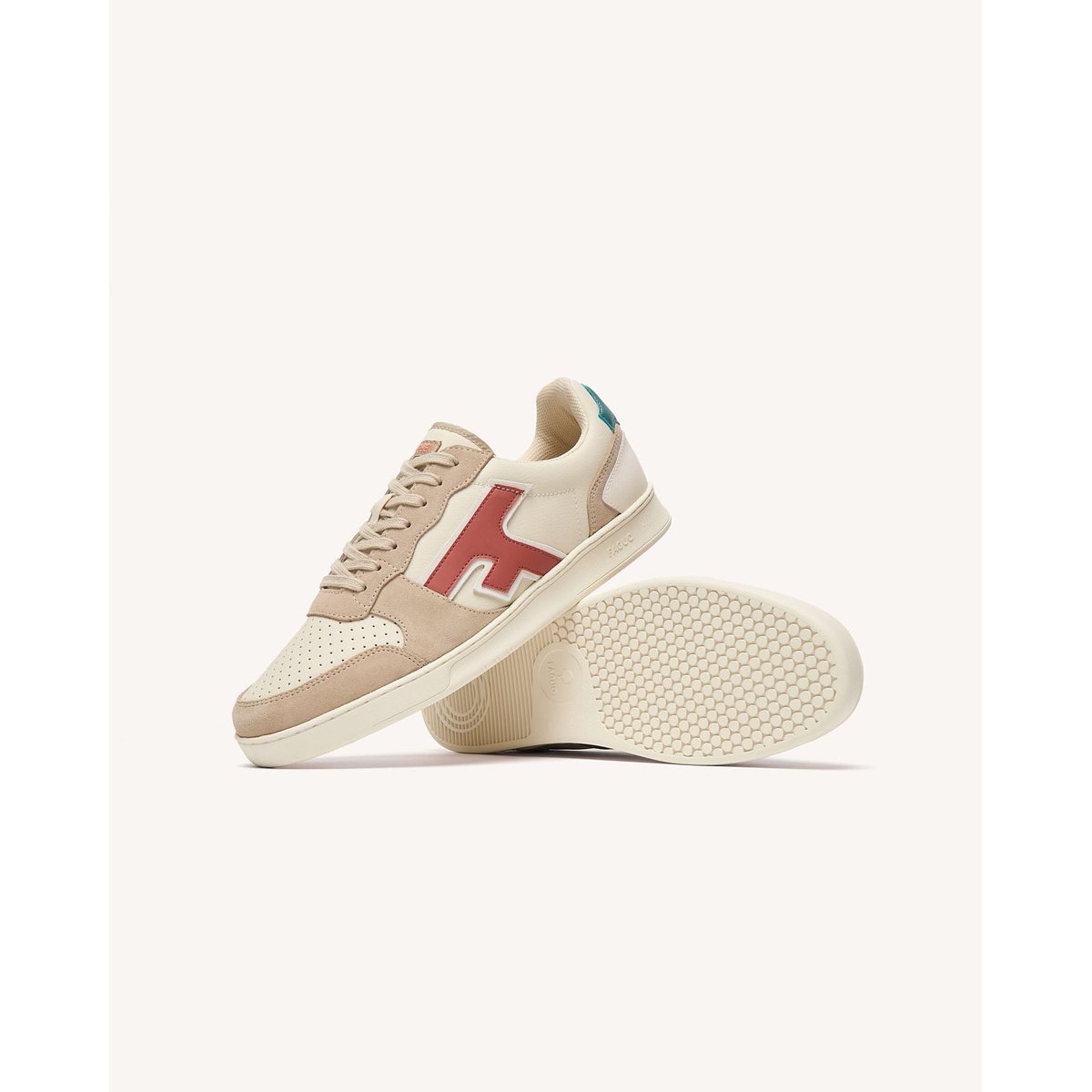 Baskets basses en cuir blanc et orange, FAGUO
