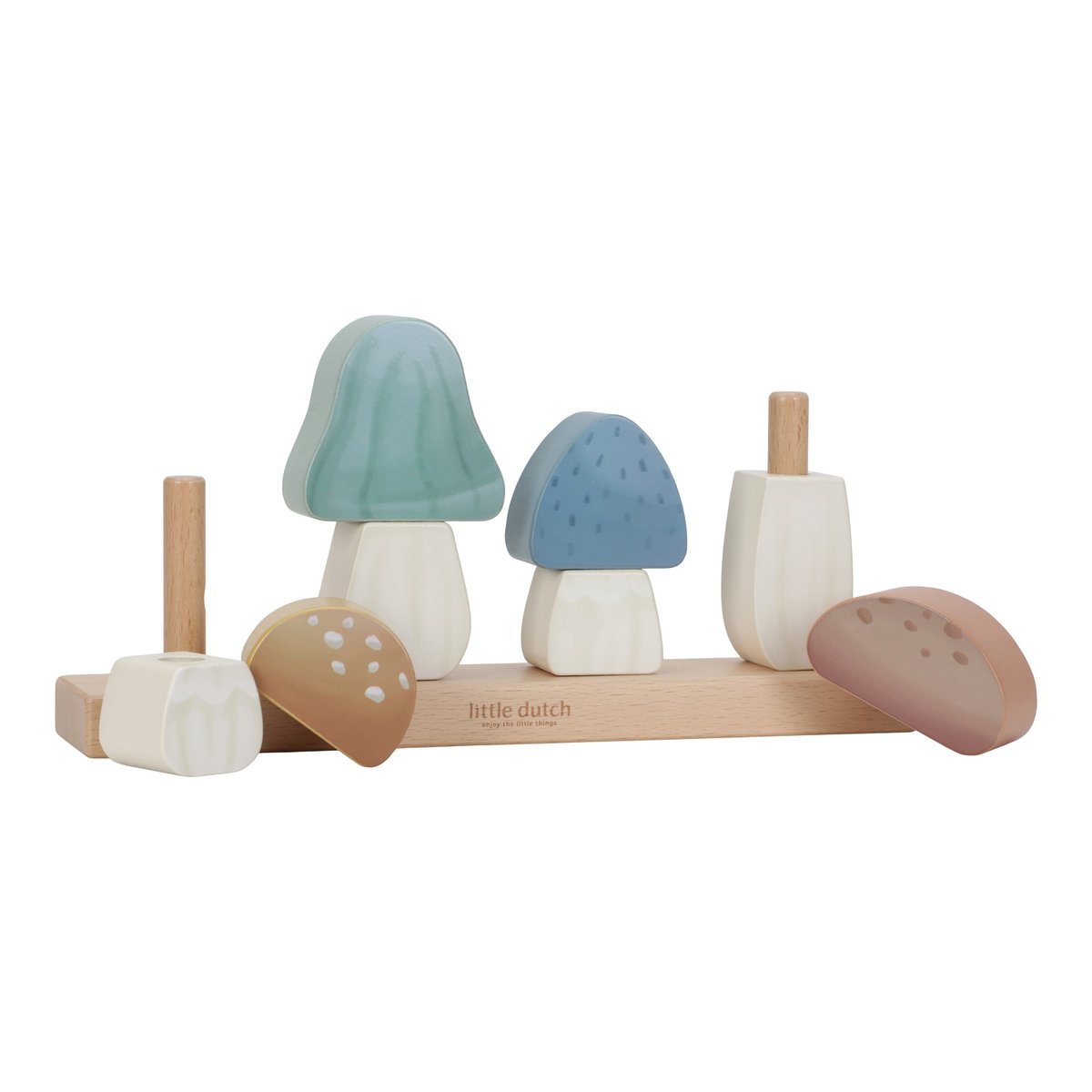 Puzzle champignons à empiler blanc, bleu, multicolore, marron, LITTLE DUTCH